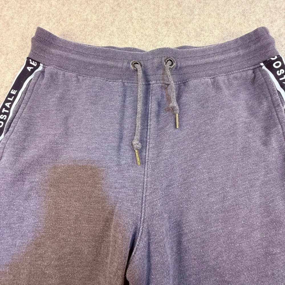 Aeropostale Mens Fleece Sweat Shorts Gray Logo Tape Side Stripe Drawstring Small
